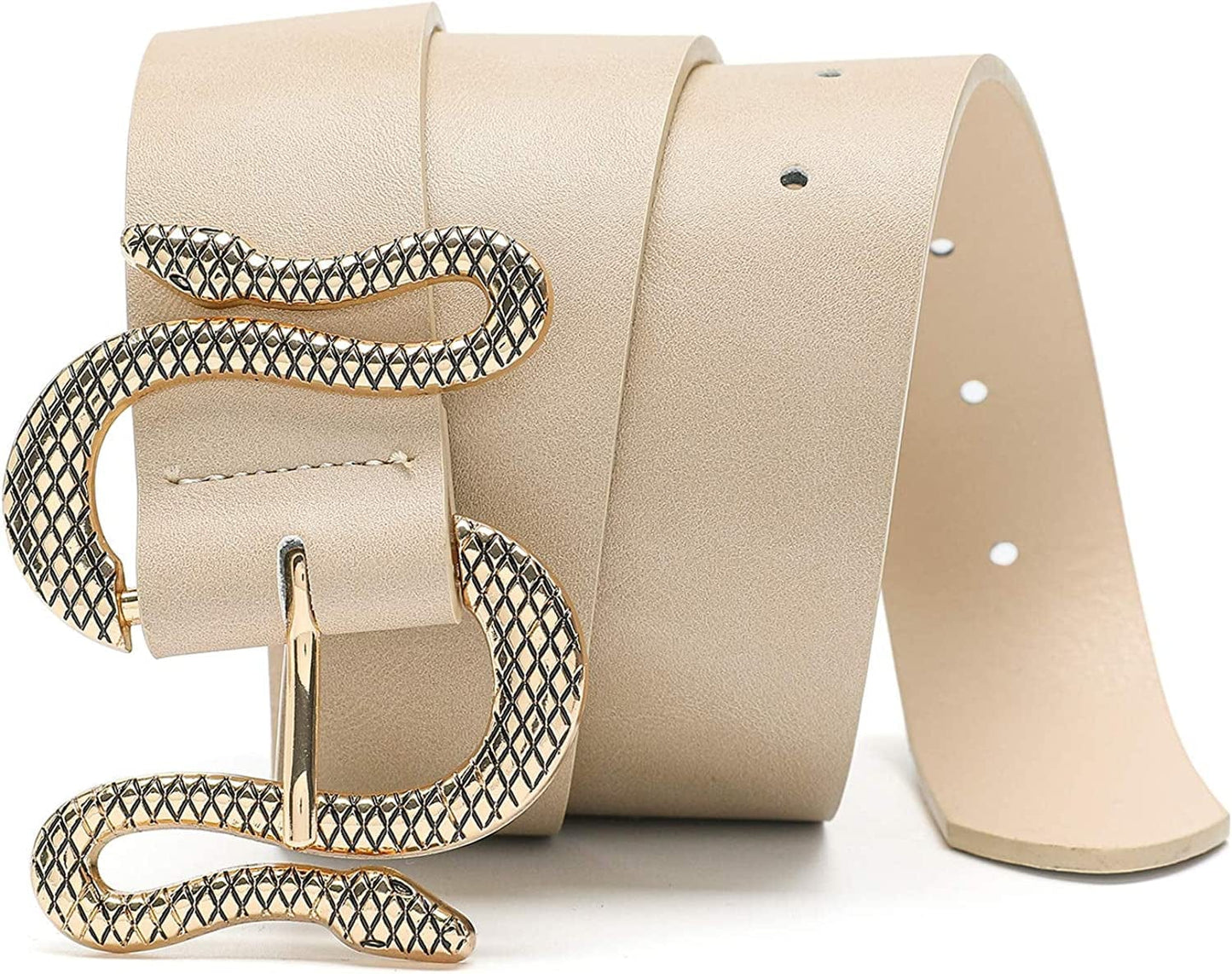 MORELESS Designer Belts for Jeans Women Leather Belt with Snake Buckle Apparel & Accessories > Clothing Accessories > Belts MORELESS Beige Small: fits waist from 27"-30" 