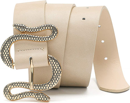 MORELESS Designer Belts for Jeans Women Leather Belt with Snake Buckle Apparel & Accessories > Clothing Accessories > Belts MORELESS Beige Small: fits waist from 27"-30" 