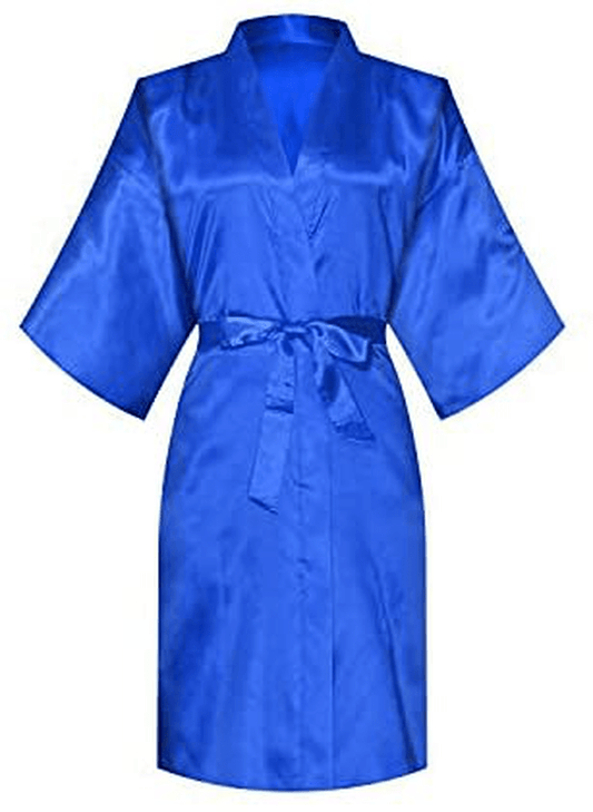 MORFORU Women Bride Bridesmaid Silky Satin Kimono Robe Solid Color Sleepwear for Wedding Party Getting Ready, Short Apparel & Accessories > Clothing > Sleepwear & Loungewear > Robes MORFORU Royal Blue XX-Large-3X-Large 