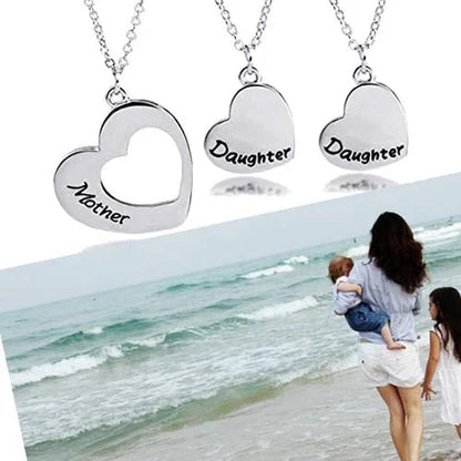 Mother Daughter Necklace Set of 2 Matching Heart Mom and Me Jewelry (Mom&2 Daughters Necklace Set)