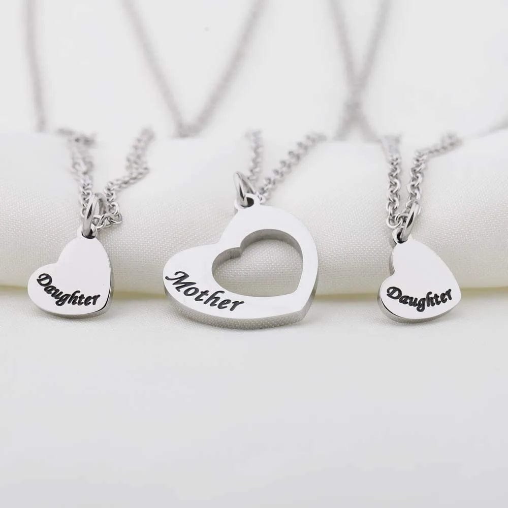 Mother Daughter Necklace Set of 2 Matching Heart Mom and Me Jewelry (Mom&2 Daughters Necklace Set)