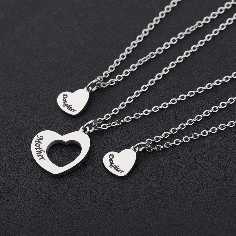 Mother Daughter Necklace Set of 2 Matching Heart Mom and Me Jewelry (Mom&2 Daughters Necklace Set)