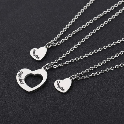 Mother Daughter Necklace Set of 2 Matching Heart Mom and Me Jewelry (Mom&2 Daughters Necklace Set)