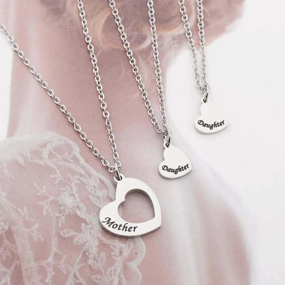 Mother Daughter Necklace Set of 2 Matching Heart Mom and Me Jewelry (Mom&2 Daughters Necklace Set)