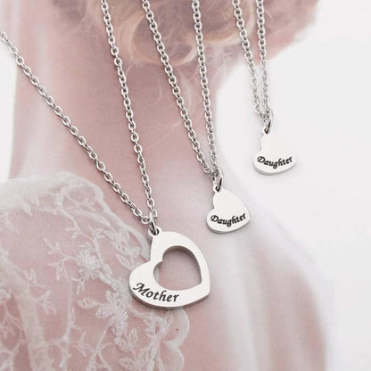 Mother Daughter Necklace Set of 2 Matching Heart Mom and Me Jewelry (Mom&2 Daughters Necklace Set)