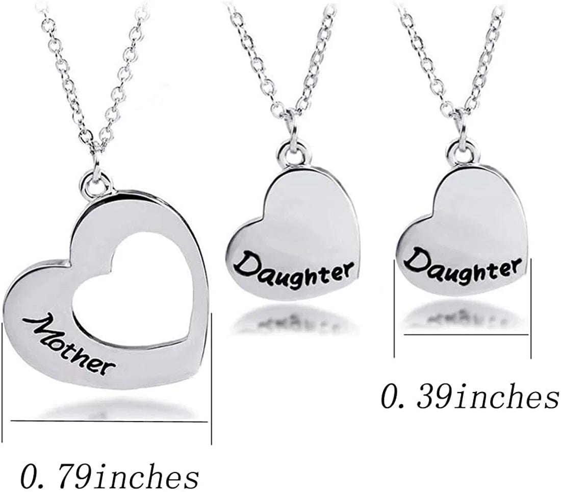 Mother Daughter Necklace Set of 2 Matching Heart Mom and Me Jewelry (Mom&2 Daughters Necklace Set)
