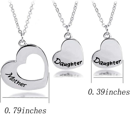 Mother Daughter Necklace Set of 2 Matching Heart Mom and Me Jewelry (Mom&2 Daughters Necklace Set)