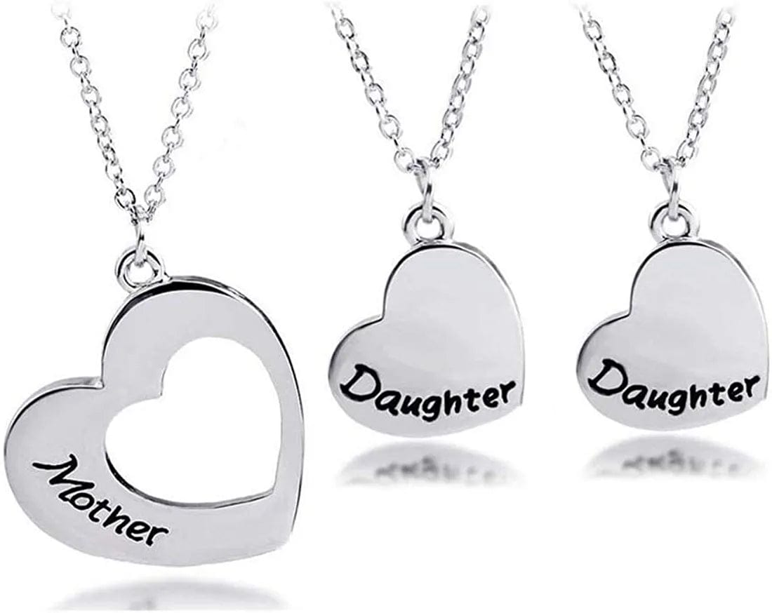Mother Daughter Necklace Set of 2 Matching Heart Mom and Me Jewelry (Mom&2 Daughters Necklace Set)