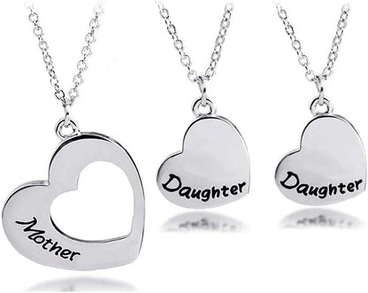 Mother Daughter Necklace Set of 2 Matching Heart Mom and Me Jewelry (Mom&2 Daughters Necklace Set)