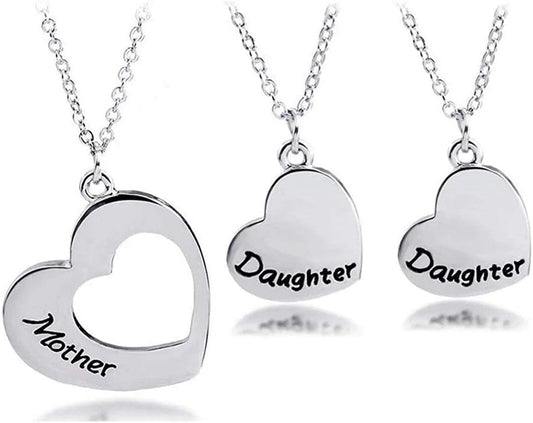 Mother Daughter Necklace Set of 2 Matching Heart Mom and Me Jewelry (Mom&2 Daughters Necklace Set)
