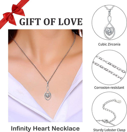 Mother of the Bride Gifts from Bride Wedding Gifts for Mom from Daughter Infinity Heart Silver Necklace for Women N08F