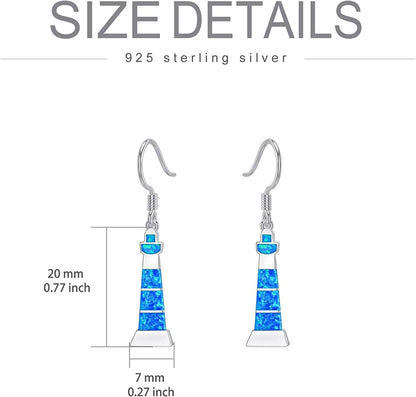 Mothers Day Gifts 925 Sterling Silver Lighthouse Y Necklace /Opal Lighthouse Dangle Earrings Lighthouse Jewelry Gifts for Women Girls Girlfriend Lover