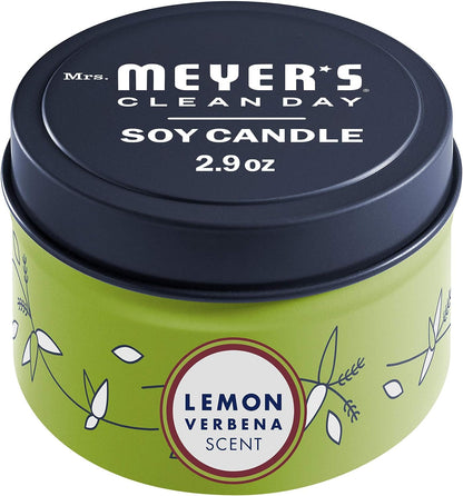 Mrs. Meyer'S Soy Tin Candle, 12 Hour Burn Time, Made with Soy Wax and Essential Oils, Lavender, 2.9 Oz Lemon Verbena / 1 Ea