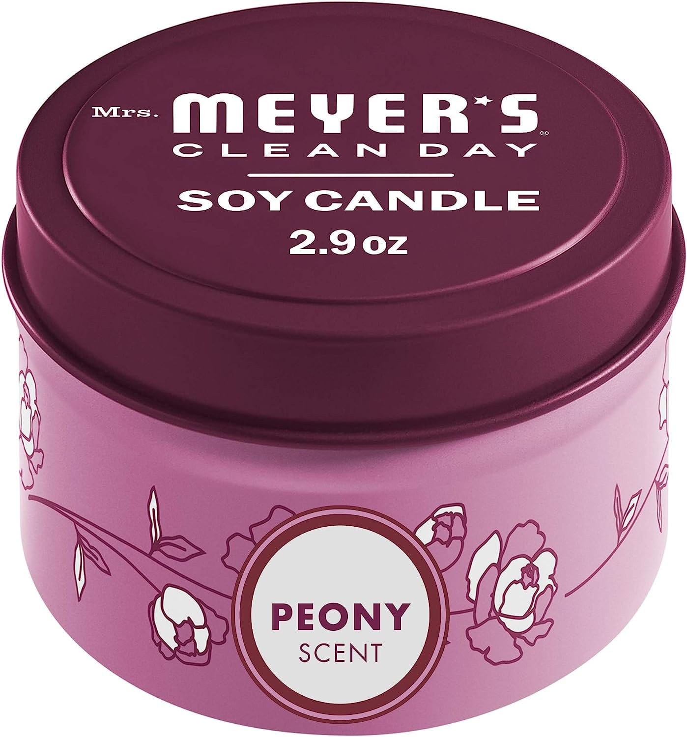 Mrs. Meyer'S Soy Tin Candle, 12 Hour Burn Time, Made with Soy Wax and Essential Oils, Lavender, 2.9 Oz Peony / Single