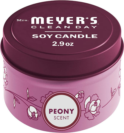 Mrs. Meyer'S Soy Tin Candle, 12 Hour Burn Time, Made with Soy Wax and Essential Oils, Lavender, 2.9 Oz Peony / Single