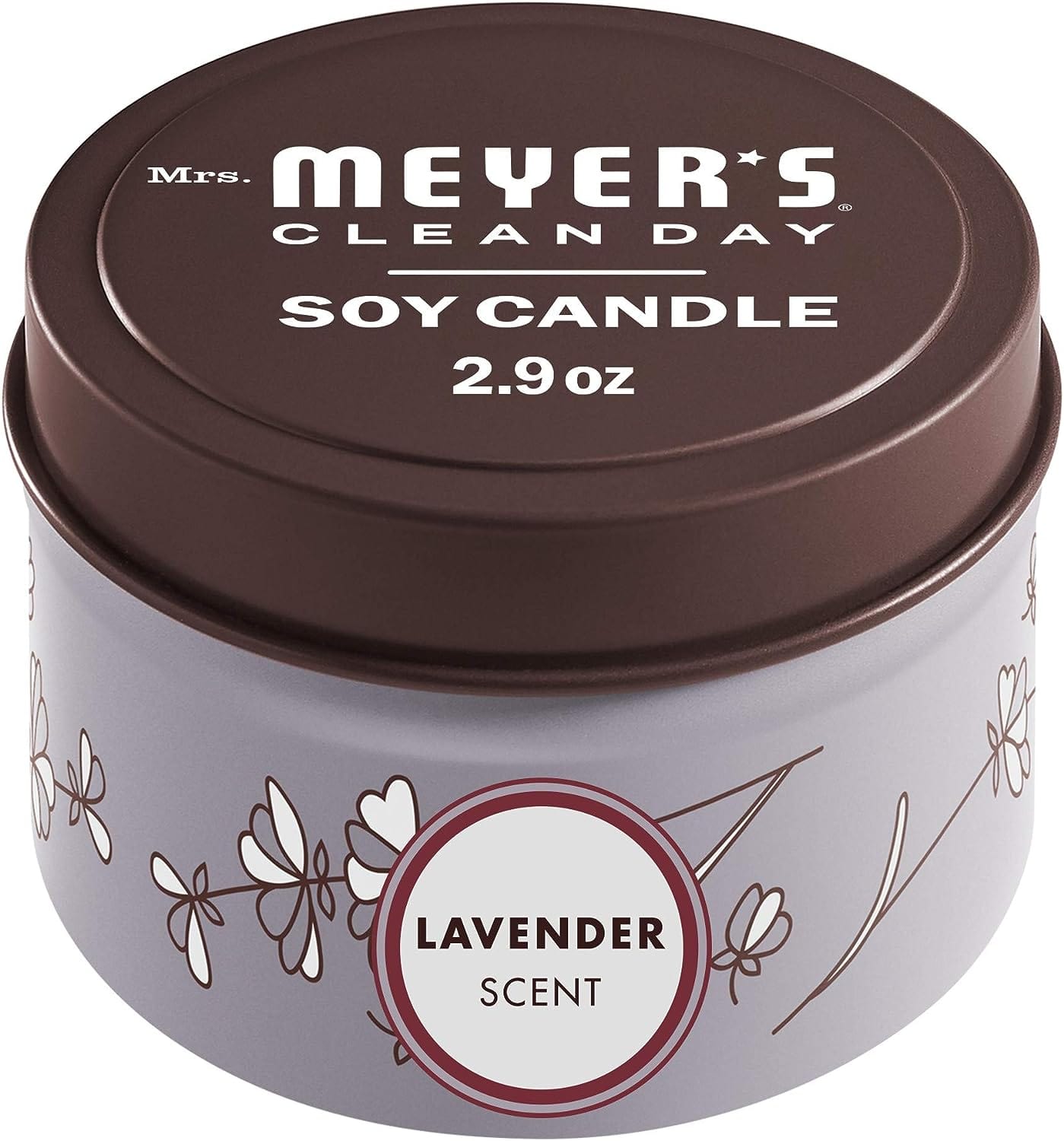 Mrs. Meyer'S Soy Tin Candle, 12 Hour Burn Time, Made with Soy Wax and Essential Oils, Lavender, 2.9 Oz Lavender / Single