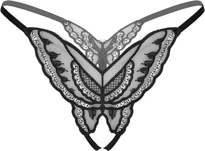 Msemis Women Lace Thongs Tanga V-String Panties Mini Bikini G-String T Back Underwear Lingerie Black Type a