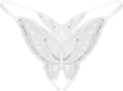 Msemis Women Lace Thongs Tanga V-String Panties Mini Bikini G-String T Back Underwear Lingerie White Type a