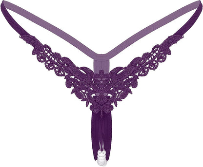 Msemis Women Lace Thongs Tanga V-String Panties Mini Bikini G-String T Back Underwear Lingerie Purple Type B