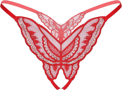 Msemis Women Lace Thongs Tanga V-String Panties Mini Bikini G-String T Back Underwear Lingerie Red Type a