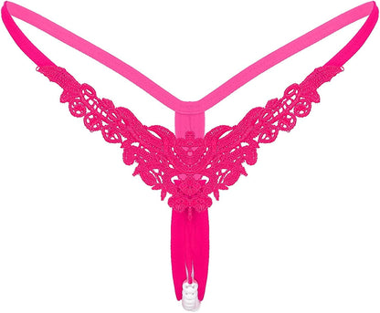 Msemis Women Lace Thongs Tanga V-String Panties Mini Bikini G-String T Back Underwear Lingerie Hot Pink Type B