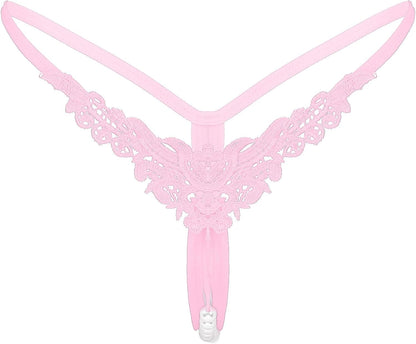 Msemis Women Lace Thongs Tanga V-String Panties Mini Bikini G-String T Back Underwear Lingerie Pink Type B