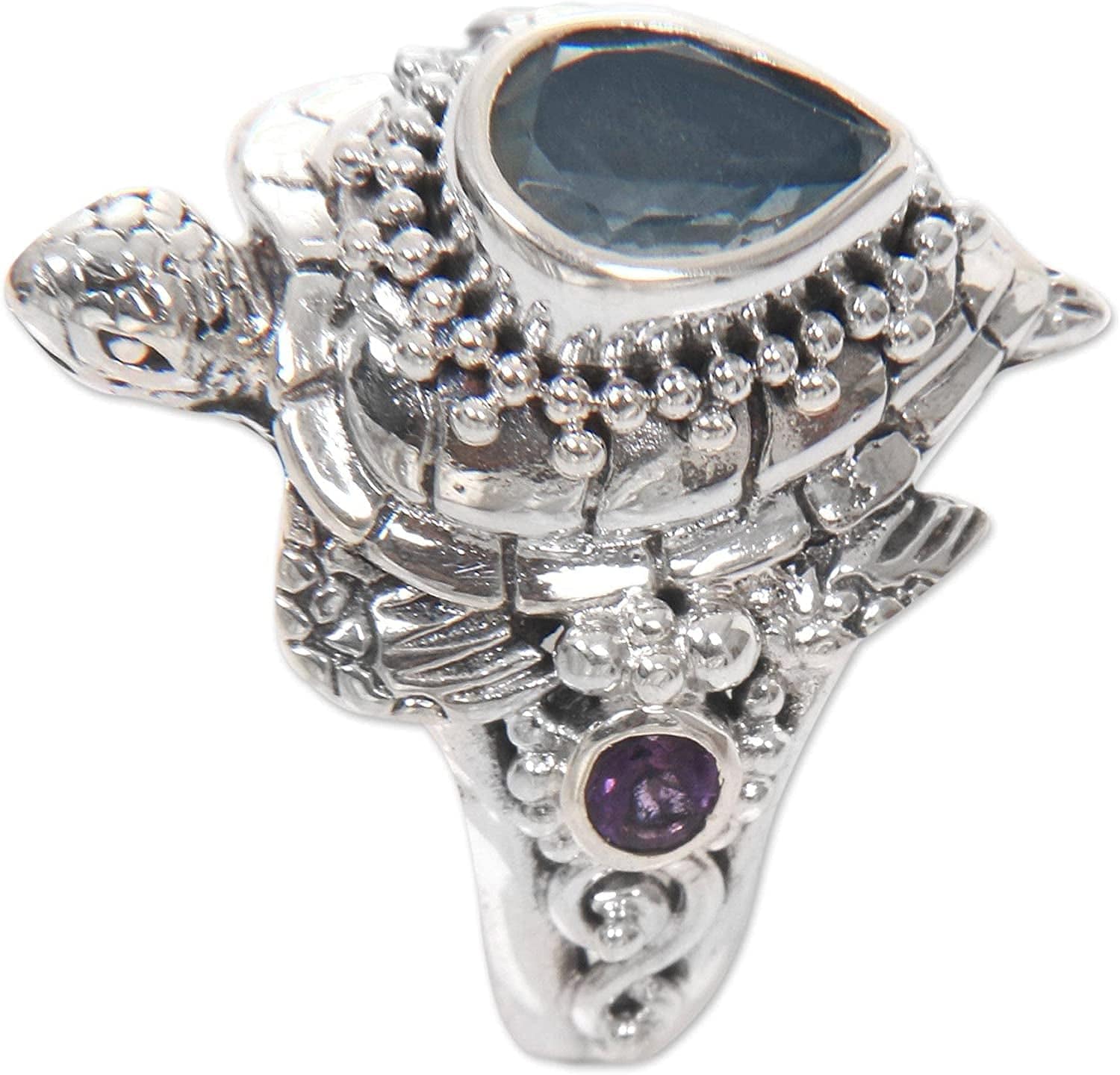 Multi Gem .925 Sterling Silver Ocean Life Cocktail Ring, Sea Turtle Enchantment'