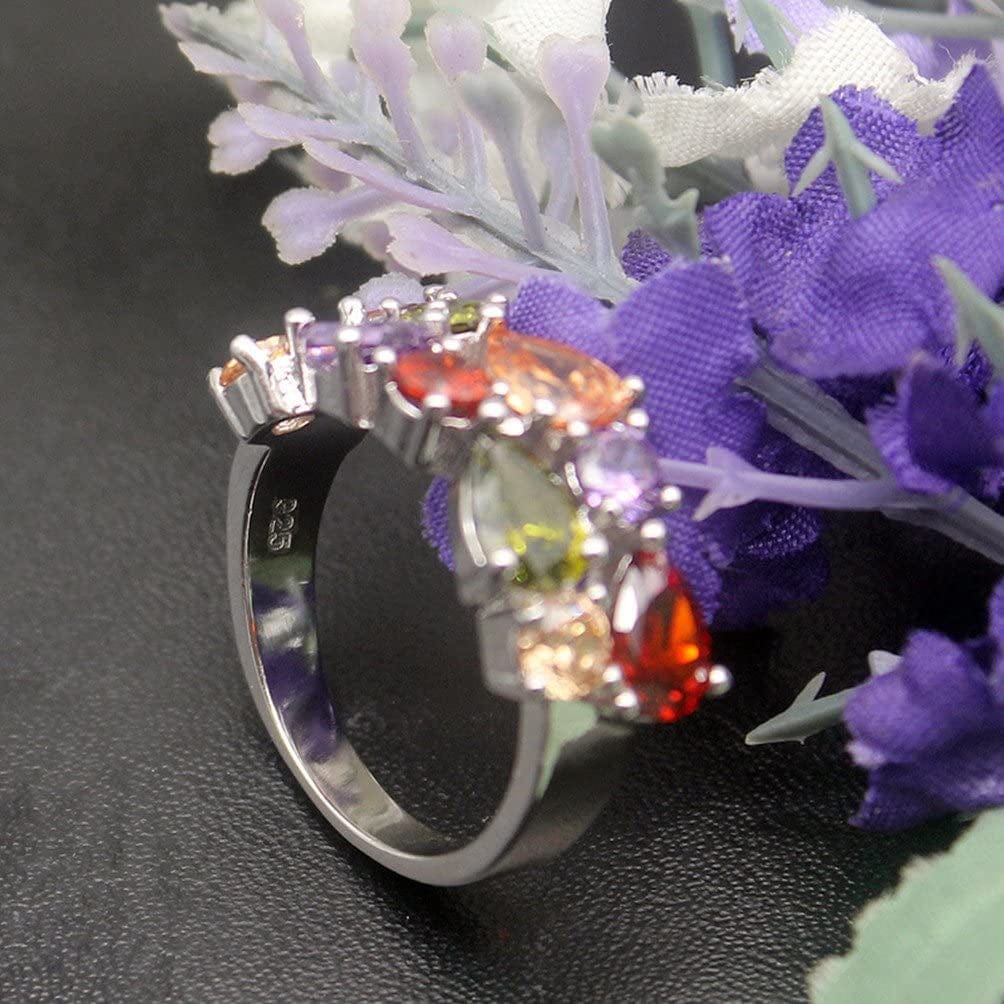 Multi Gemstone Jewelry Sets for Women, Sparkling Garnet Amethyst Morganite Peridot Topaz Gifts for Her (7#Ring)