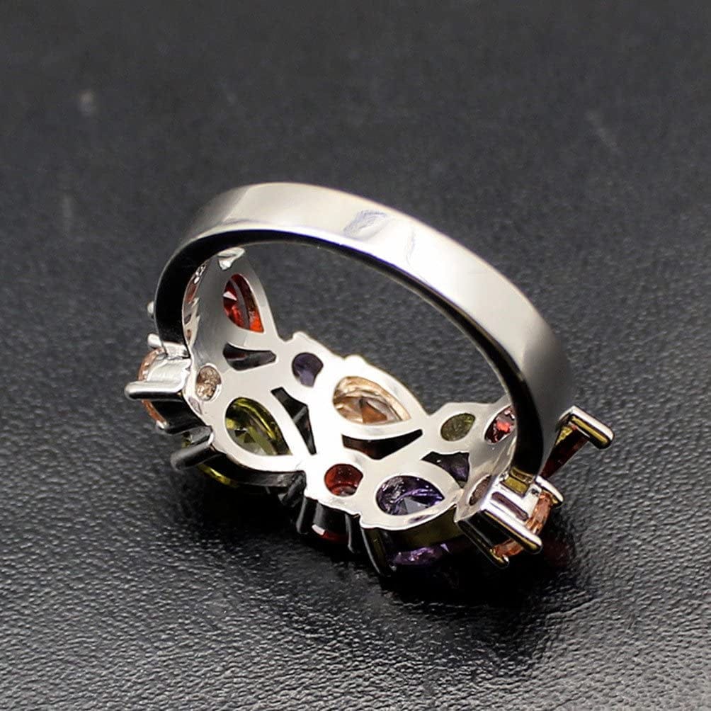Multi Gemstone Jewelry Sets for Women, Sparkling Garnet Amethyst Morganite Peridot Topaz Gifts for Her (7#Ring)
