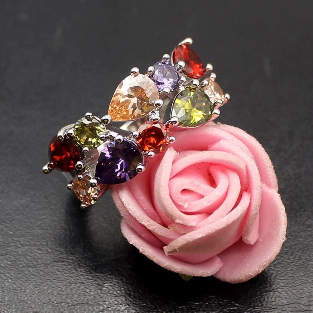 Multi Gemstone Jewelry Sets for Women, Sparkling Garnet Amethyst Morganite Peridot Topaz Gifts for Her (7#Ring)