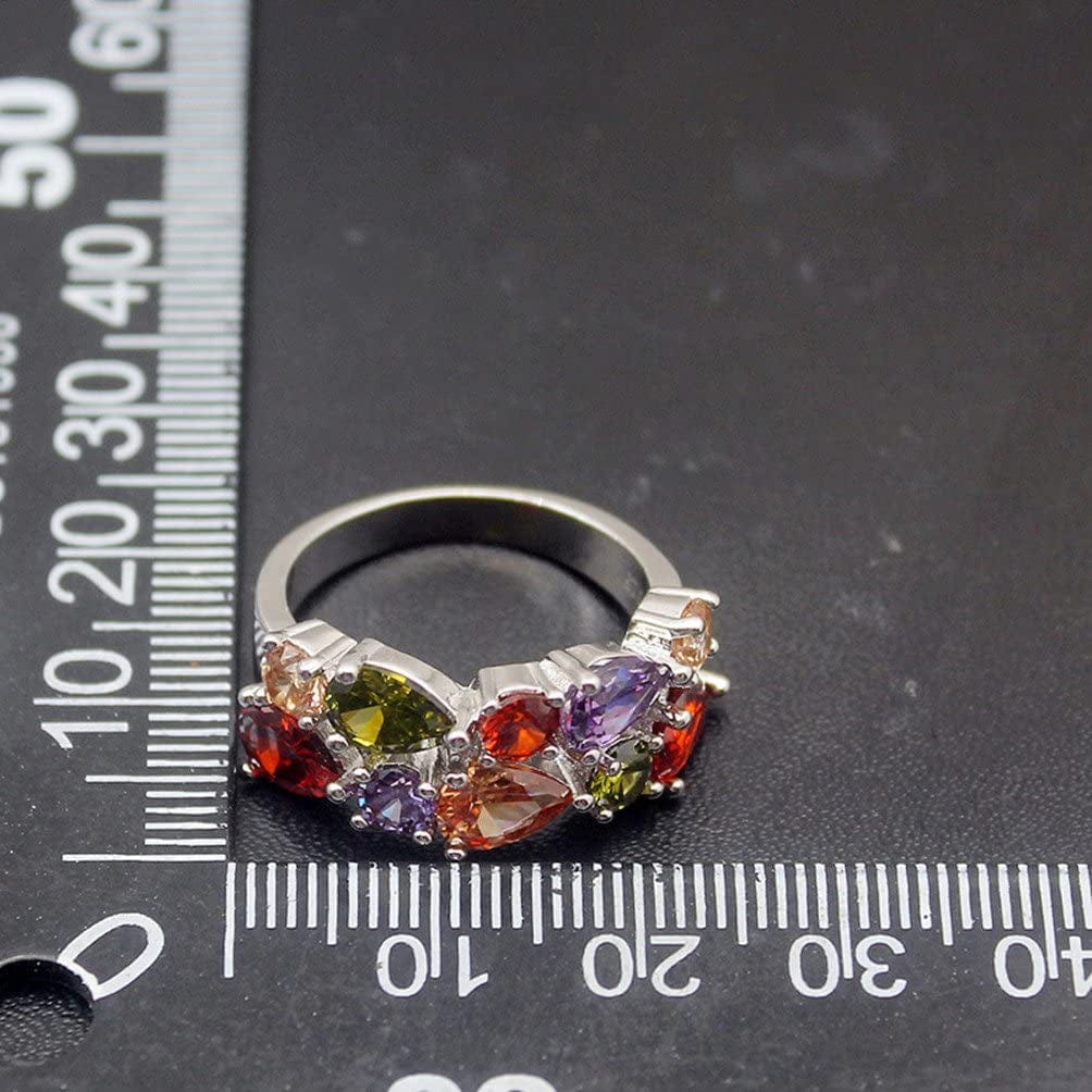 Multi Gemstone Jewelry Sets for Women, Sparkling Garnet Amethyst Morganite Peridot Topaz Gifts for Her (7#Ring)