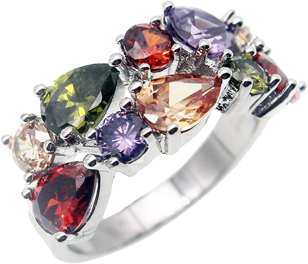 Multi Gemstone Jewelry Sets for Women, Sparkling Garnet Amethyst Morganite Peridot Topaz Gifts for Her (7#Ring)