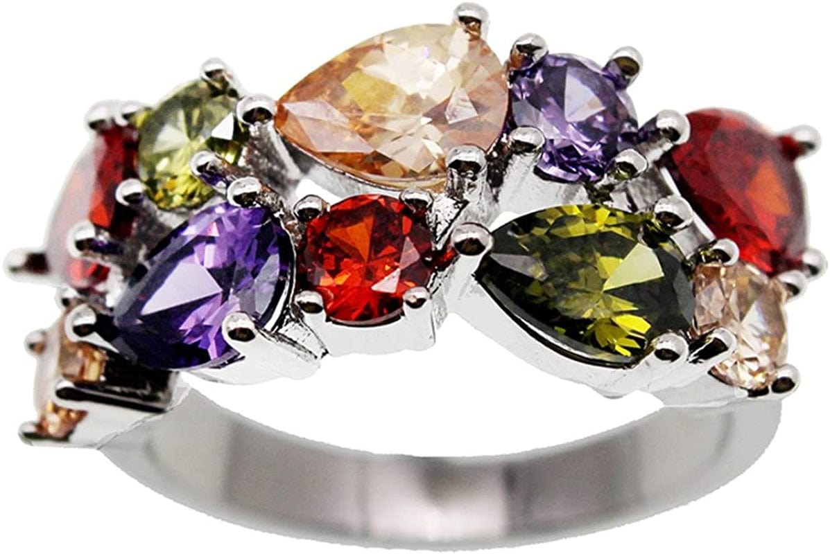 Multi Gemstone Jewelry Sets for Women, Sparkling Garnet Amethyst Morganite Peridot Topaz Gifts for Her (7#Ring)