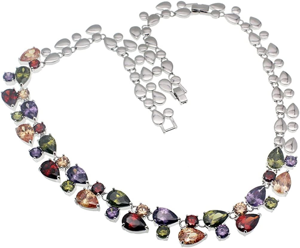 Multi Gemstone Jewelry Sets for Women, Sparkling Garnet Amethyst Morganite Peridot Topaz Gifts for Her (Necklace)