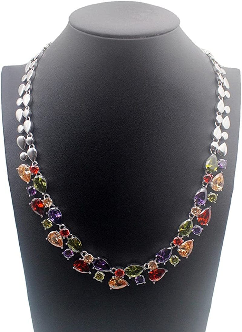 Multi Gemstone Jewelry Sets for Women, Sparkling Garnet Amethyst Morganite Peridot Topaz Gifts for Her (Necklace)