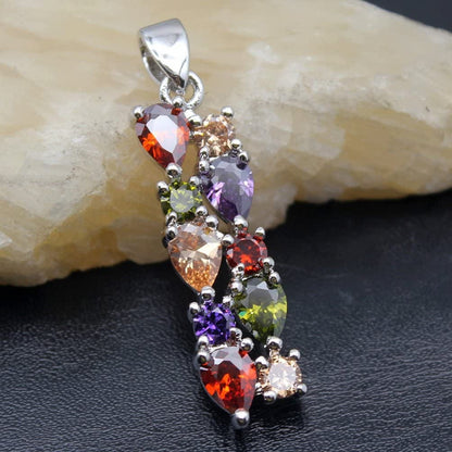Multi Gemstone Jewelry Sets for Women, Sparkling Garnet Amethyst Morganite Peridot Topaz Gifts for Her (Pendant)