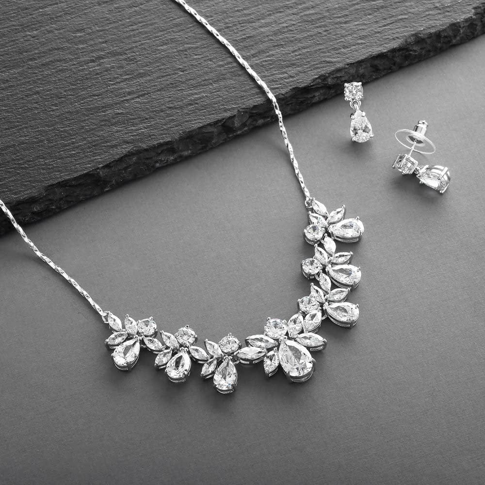 Multi-Shaped Pear and Marquise Cubic Zirconia Necklace Earring Wedding Jewelry Set for Brides
