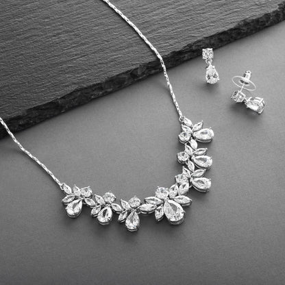 Multi-Shaped Pear and Marquise Cubic Zirconia Necklace Earring Wedding Jewelry Set for Brides