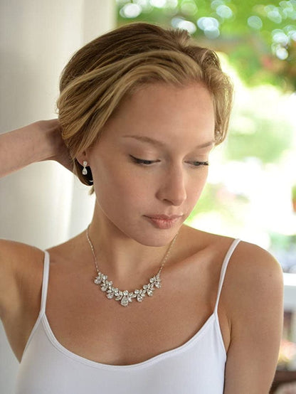 Multi-Shaped Pear and Marquise Cubic Zirconia Necklace Earring Wedding Jewelry Set for Brides