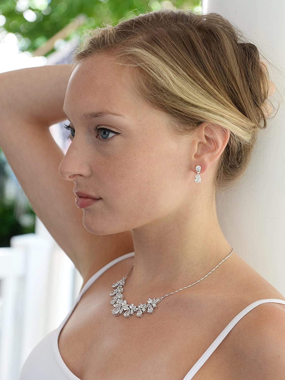 Multi-Shaped Pear and Marquise Cubic Zirconia Necklace Earring Wedding Jewelry Set for Brides