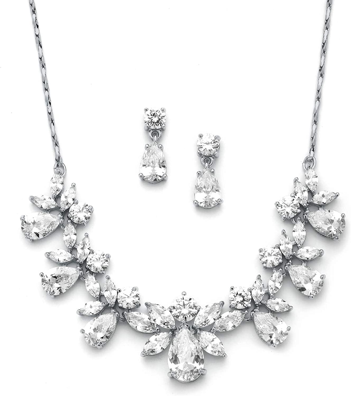 Multi-Shaped Pear and Marquise Cubic Zirconia Necklace Earring Wedding Jewelry Set for Brides