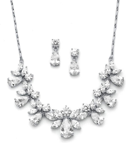 Multi-Shaped Pear and Marquise Cubic Zirconia Necklace Earring Wedding Jewelry Set for Brides