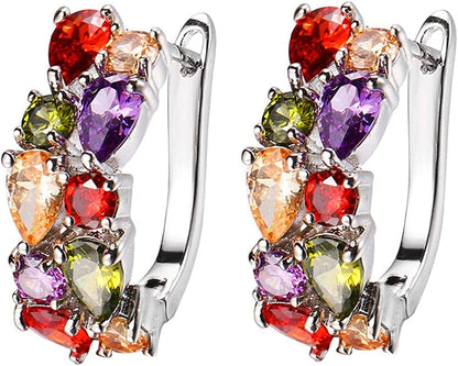 Multicolor Bracelets for Women Cubic Zirconia Tennis Bracelets Necklace Earrings Jewelry Sets Bridal Jewelry Gift for Mom Wife Clip-on Earrings