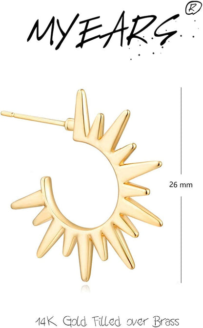 MYEARS Women Earrings Gold Open Hoop C Shape 14K Gold Filled Small Boho Beach Simple Delicate Handmade Hypoallergenic Illusion Jewelry Gift