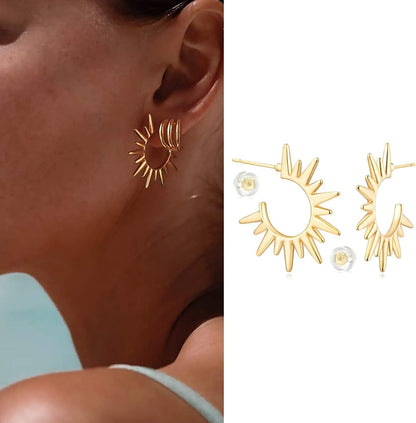 MYEARS Women Earrings Gold Open Hoop C Shape 14K Gold Filled Small Boho Beach Simple Delicate Handmade Hypoallergenic Illusion Jewelry Gift
