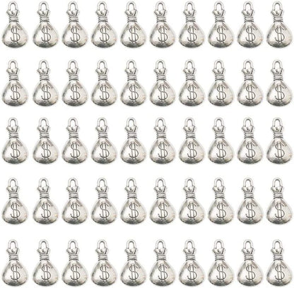 Mystart 100 Pieces Antique Silver Mini US Dollar Sign Money Bag Pendants Charms Craft Jewelry Accessories (1100#)