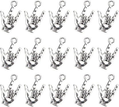 Mystart 50 Pieces 22 X 12 Mm Antique Silver Hand Pendant Non-Verbal I Love You Hand Sign Charms Pendants DIY Accessories (Silver)