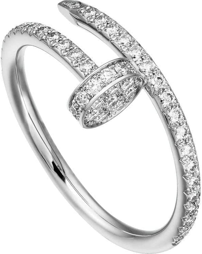 Nail Ring with Cubic Zirconia Love Ring for Women Birthday Christmas Gifts Style 1 - Silver