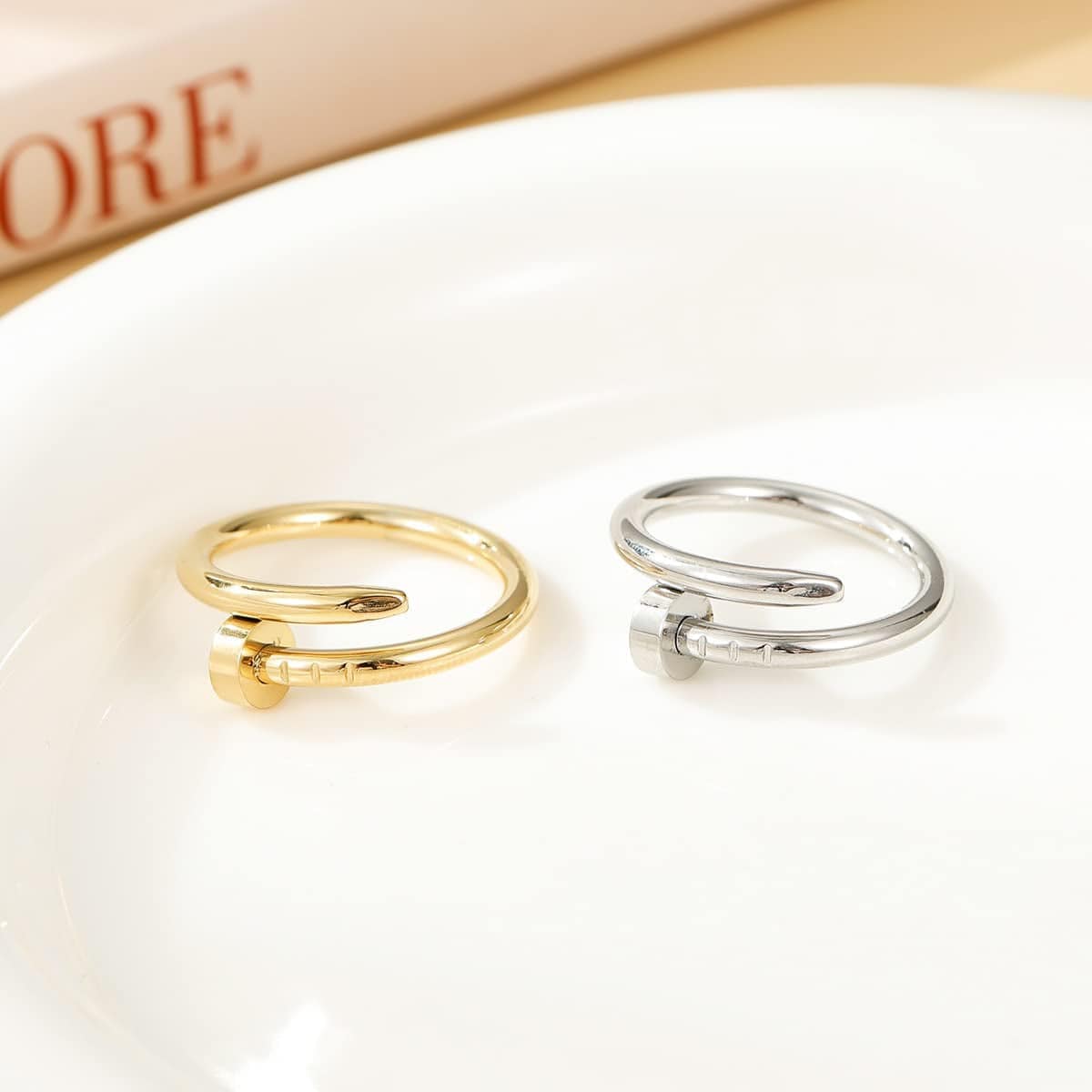 Nail Ring with Cubic Zirconia Love Ring for Women Birthday Christmas Gifts