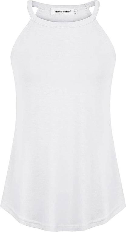 Nandashe Women Loose High Neck Tank Tops Racerback Summer Sleeveless Cami Shirts White / X-Large
